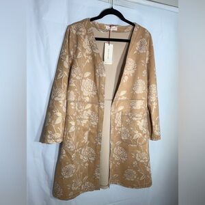 NWT Anthropologie Solitaire Faux Suede Floral Jacket Cardigan Duster Gold Tan, M